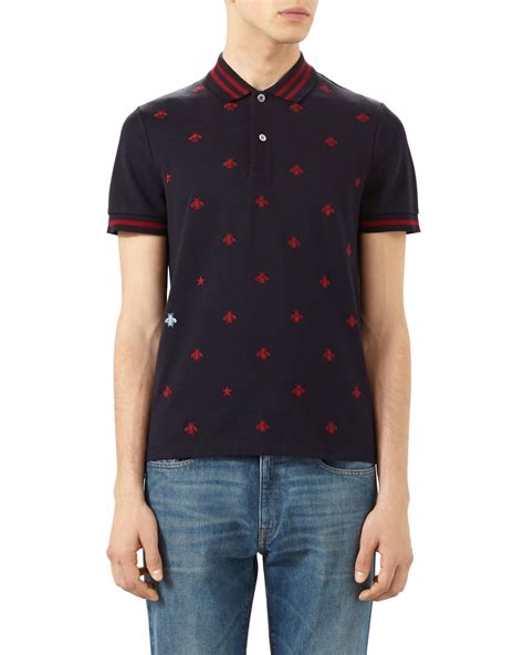 gucci mens polo shirt free shipping|Gucci bee embroidered polo shirt.